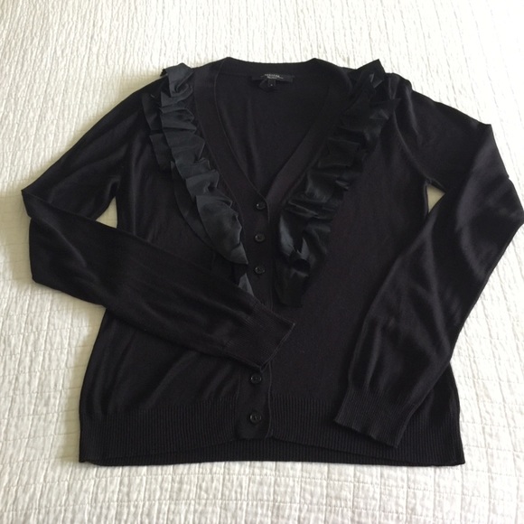 MaxMara Sweaters - EUC Max Mara black on black cardigan w/ruffle along vneck